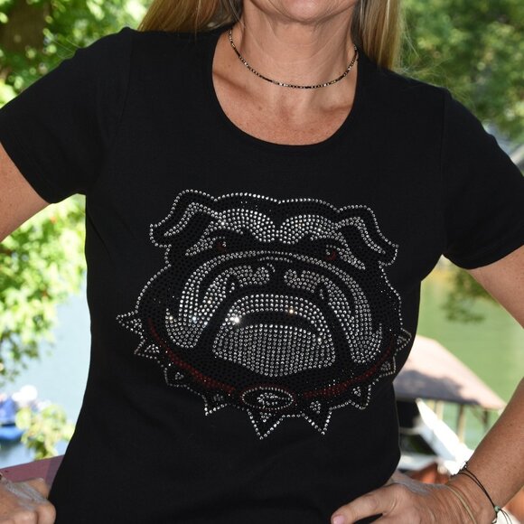 Georgia Bulldogs RN black short sleeve rhinestone bling XS, S, M, L,XL,XXL,1… - Picture 2 of 7